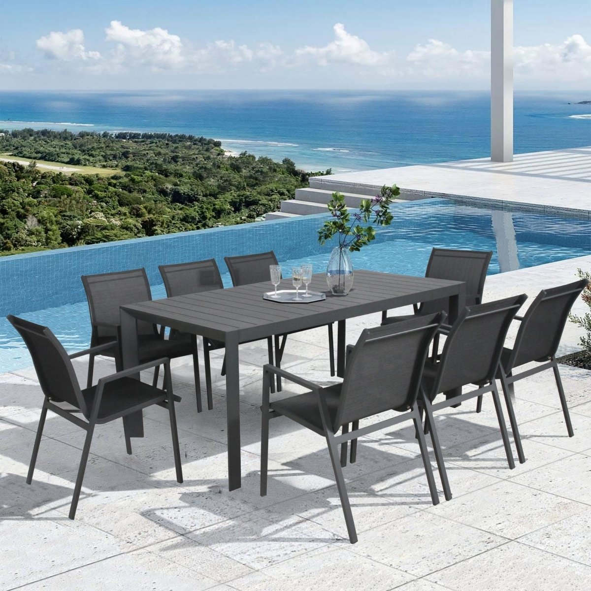 Iberia 7pc Set 178cm Aluminium Outdoor Dining Table Chair Charcoal - Outdoorium