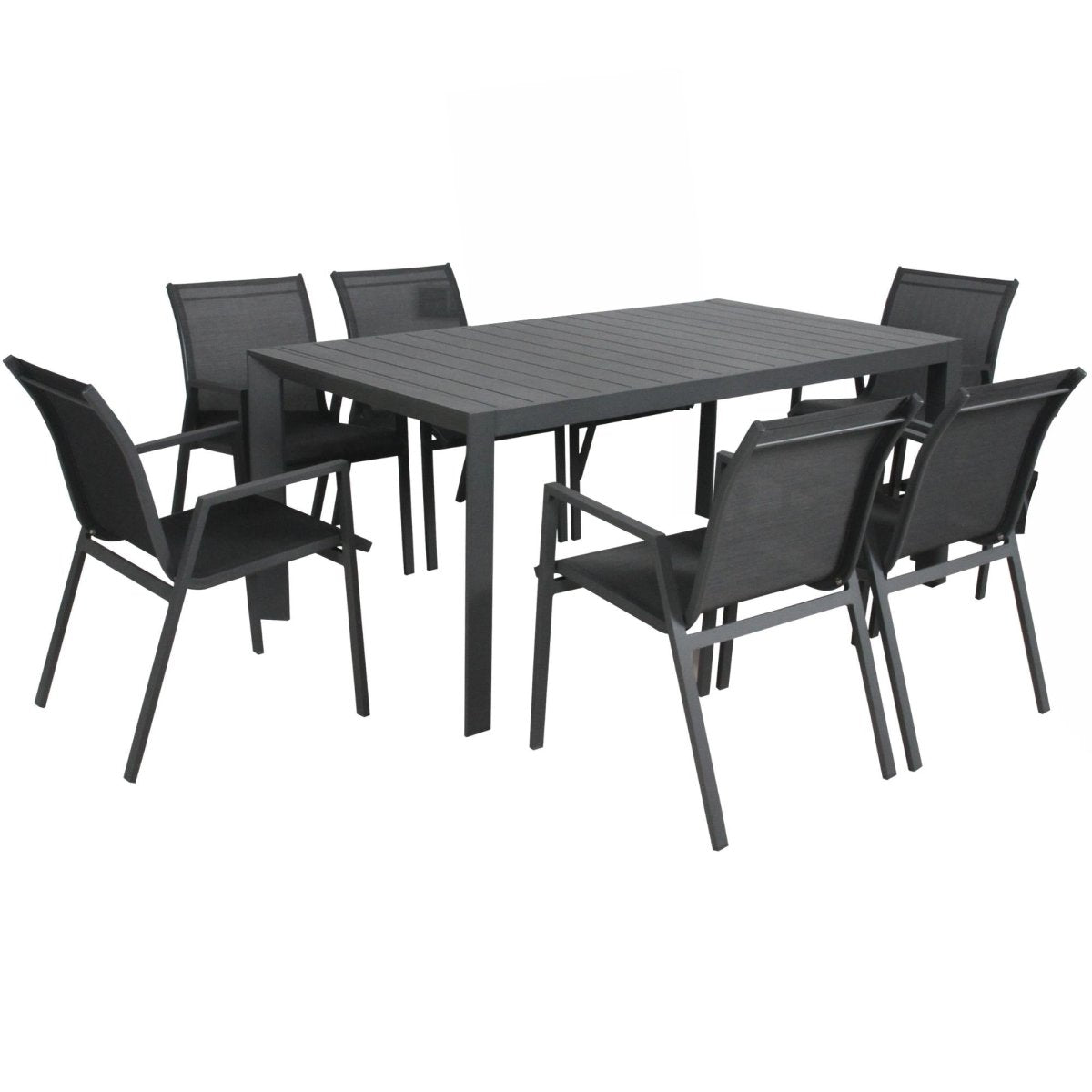 Iberia 7pc Set 178cm Aluminium Outdoor Dining Table Chair Charcoal - Outdoorium