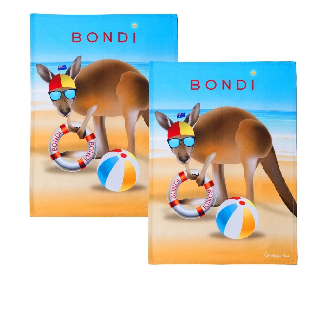 IDC Homewares Set of 2 Christopher Vine Design Tea Towels Bondi Beach | Outdoorium