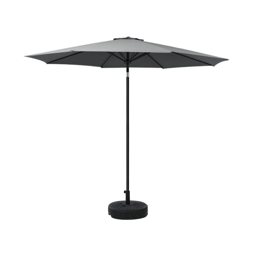 Instahut 2.7m Outdoor Umbrella w/Base Pole Stand Garden Sun Charcoal | Outdoorium