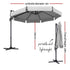 Instahut 3m Outdoor Umbrella Cantilever 360 Degree Tilt Beach Roma Grey | Outdoorium