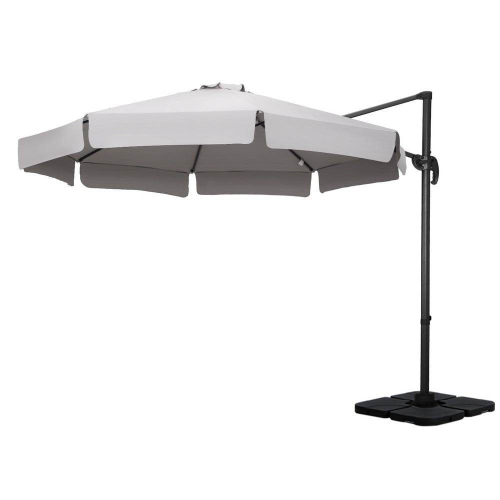 Instahut 3m Outdoor Umbrella w/Base Cantilever Beach Roma 360 Degree Tilt Grey | Outdoorium