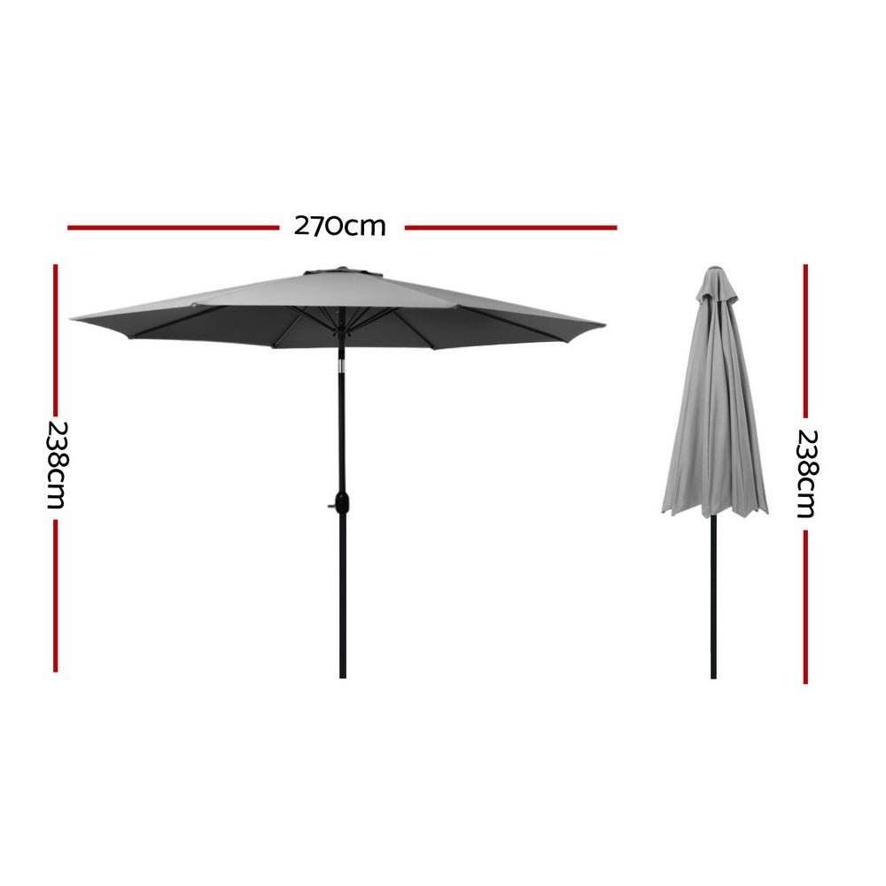 Instahut Outdoor Umbrella 2.7m Beach Pole Garden Tilt Sun Patio UV Charcoal | Outdoorium