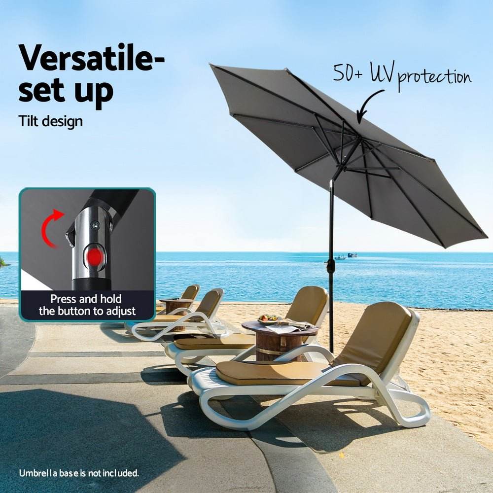Instahut Outdoor Umbrella 2.7m Beach Pole Garden Tilt Sun Patio UV Charcoal | Outdoorium