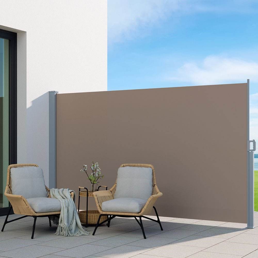 Instahut Side Awning Sun Shade Outdoor Blinds Retractable Screen 1.8X3M Brown | Outdoorium