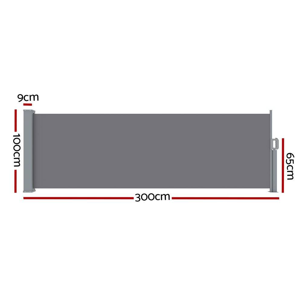 Instahut Side Awning Sun Shade Outdoor Blinds Retractable Screen 1X3M Grey | Outdoorium