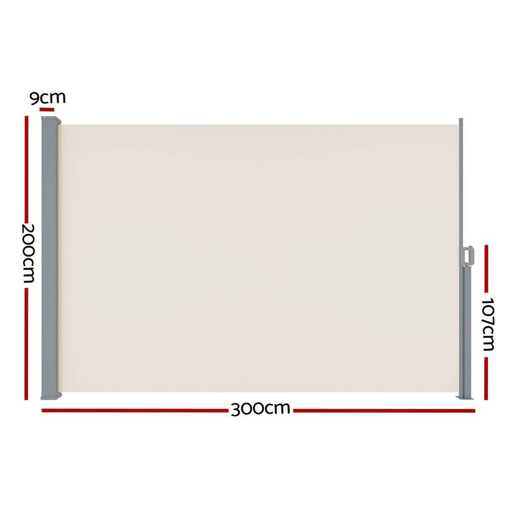 Instahut Side Awning Sun Shade Outdoor Blinds Retractable Screen 2X3M Cream | Outdoorium