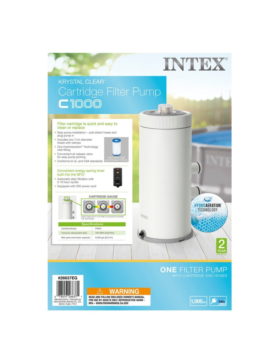 Intex C1000 Cartridge Filter Pump W/ GFCI 3785/h 26638 New Model for 2025 | Outdoorium
