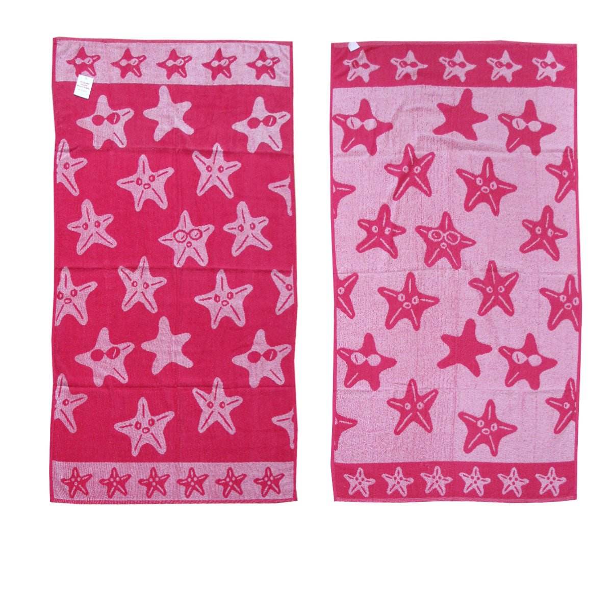 Jacquard Velour Reversible Beach Towel Hot Pink Stars | Outdoorium