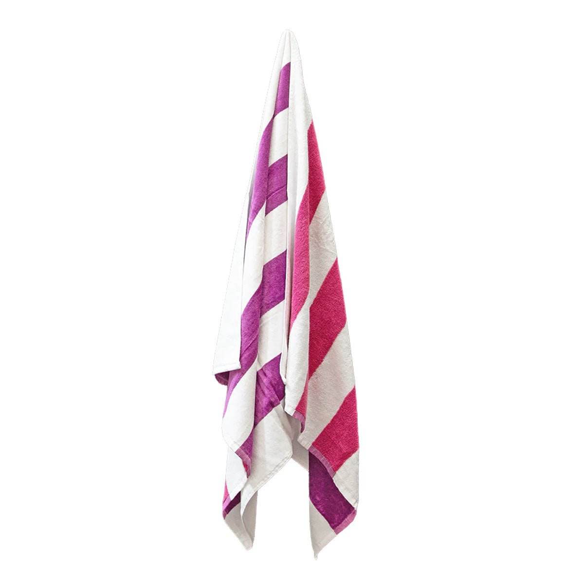 J.Elliot Home 400GSM Premium Cotton Reversible Striped Beach Towel 76 x 152 cm Pink Purple | Outdoorium