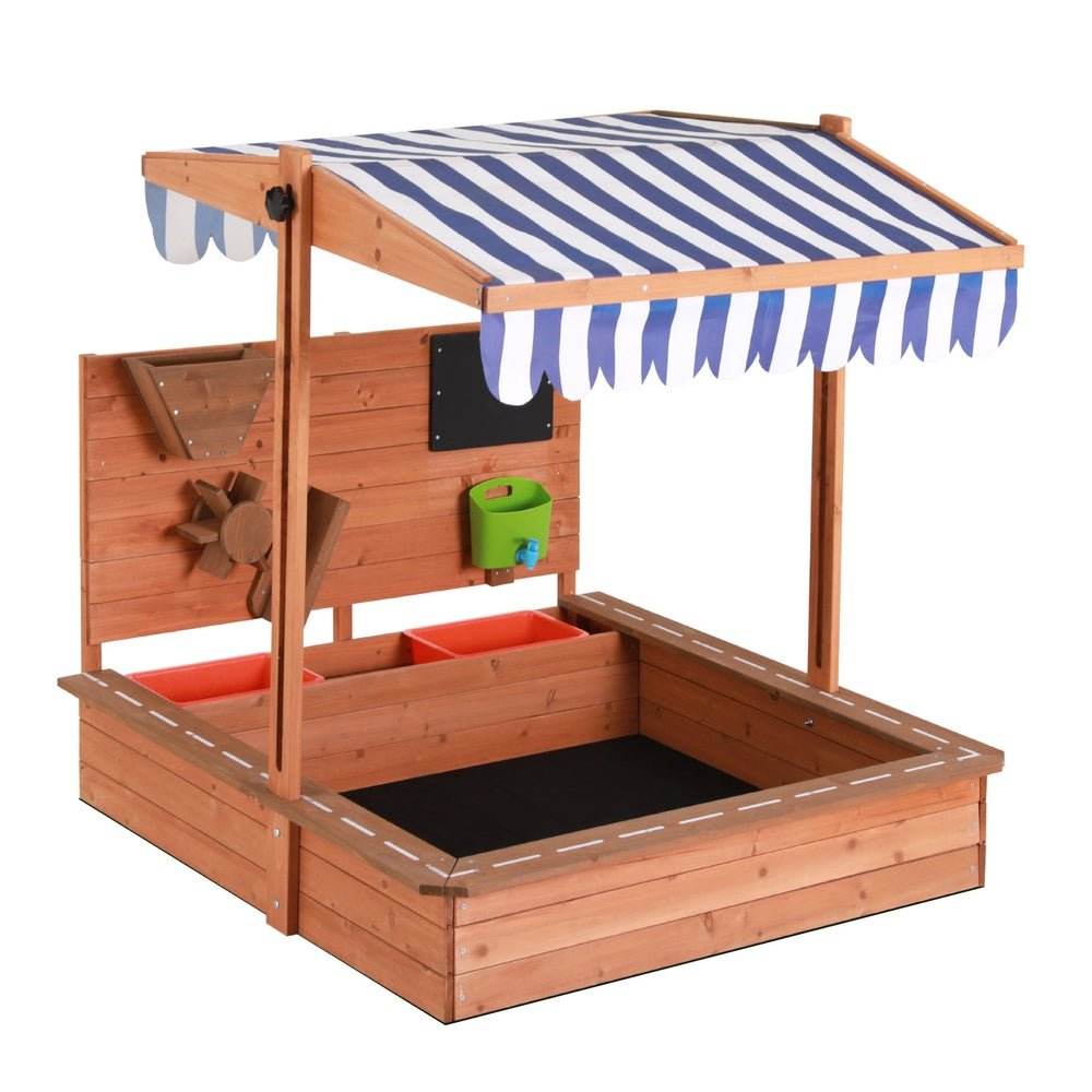 Keezi Kids Sandpit Wooden Canopy Sandbox With Cover Funnel Outdoor Toys 110cm | Outdoorium