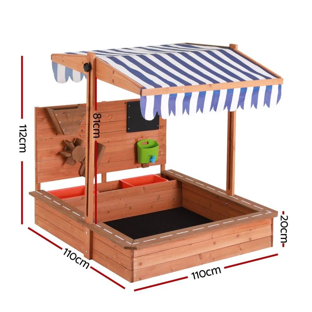 Keezi Kids Sandpit Wooden Canopy Sandbox With Cover Funnel Outdoor Toys 110cm | Outdoorium