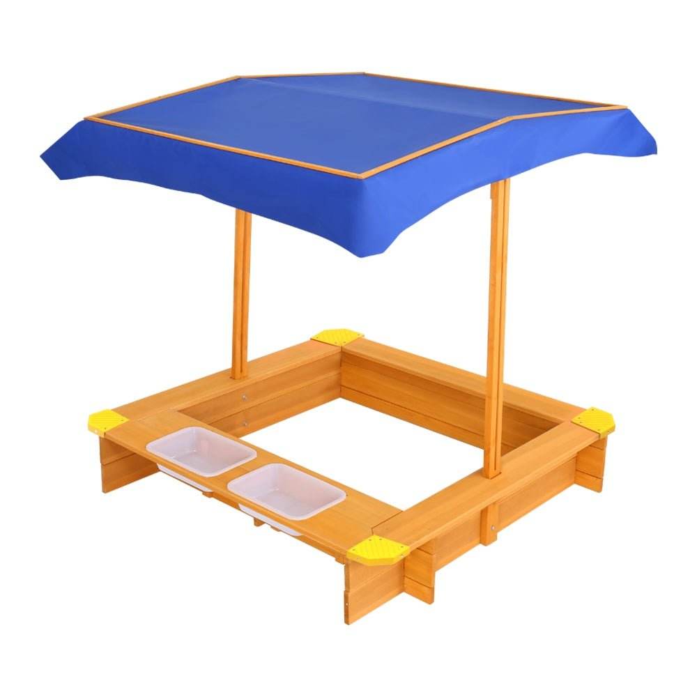 Keezi Kids Sandpit Wooden Sandbox Sand Pit with Canopy Water Basin Toys 103cm | Outdoorium