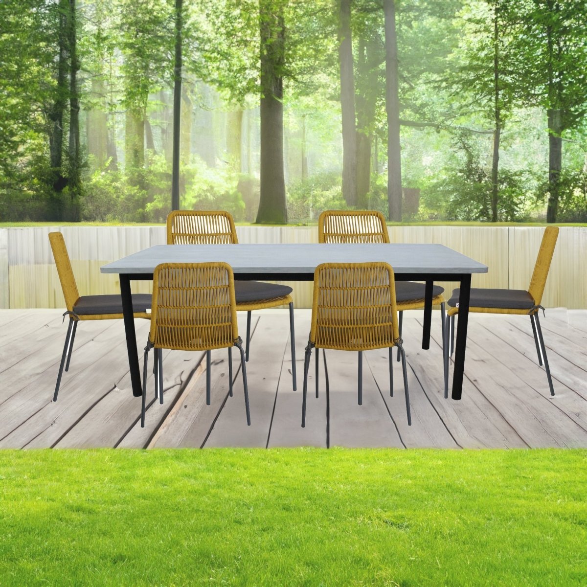Lara 7pc Set 180cm Outdoor Dining Table 6 Chair Glass Concrete Top - Outdoorium