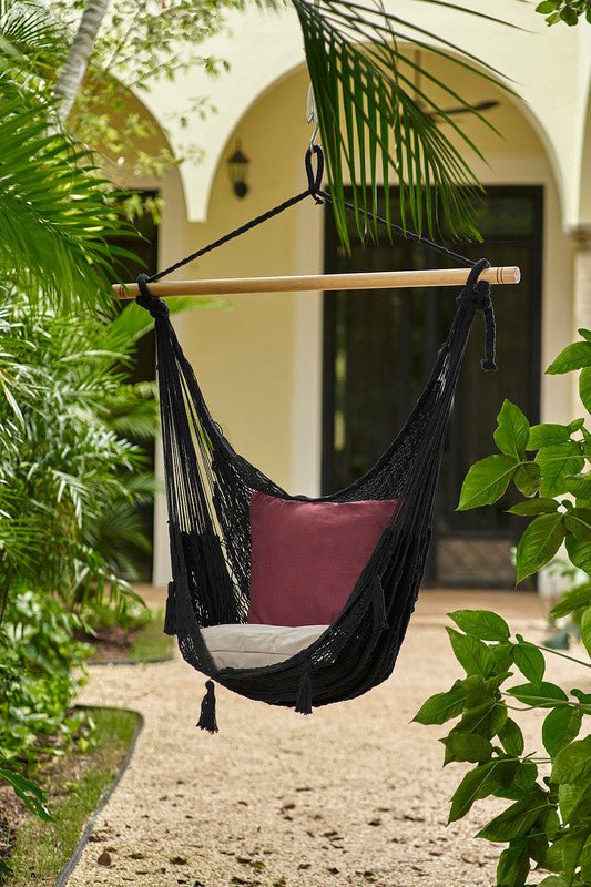 Mayan Legacy Extra Large Outdoor Cotton Mexican Hammock Chair in Black Colour Outdoorium