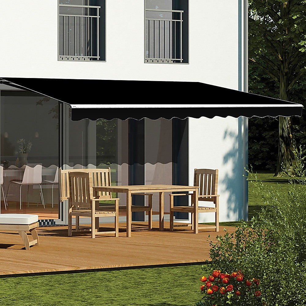 Motorised Outdoor Folding Arm Awning Retractable Sunshade Canopy Black 5.0m x 3.0m | Outdoorium