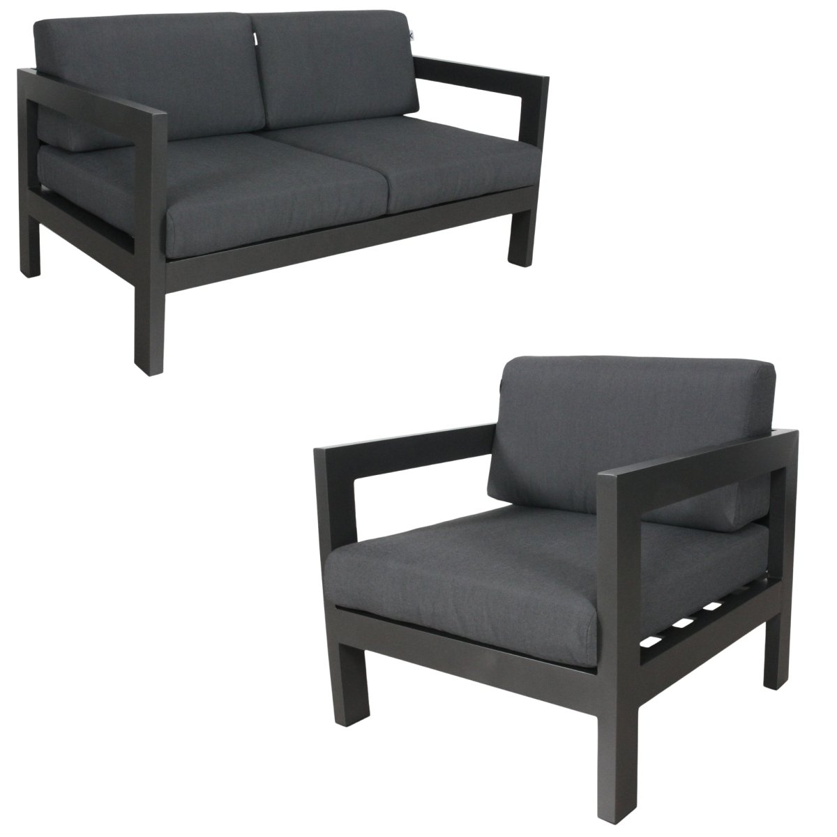 Outie 2pc Set 1+2 Seater Outdoor Sofa Lounge Aluminium Frame Charcoal - Outdoorium