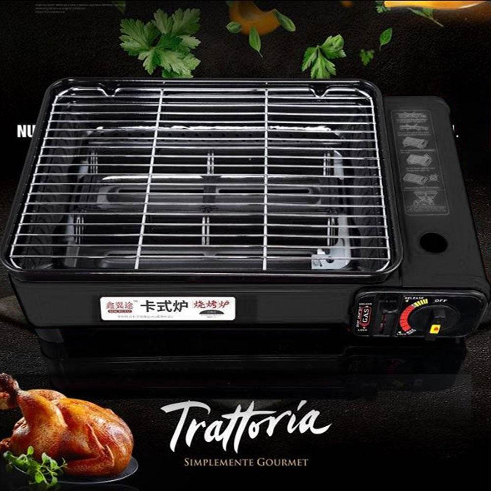 Portable Gas Stove Burner Butane BBQ Camping Gas Cooker With Non Stick Plate Black without Fish Pan and Lid | Outdoorium