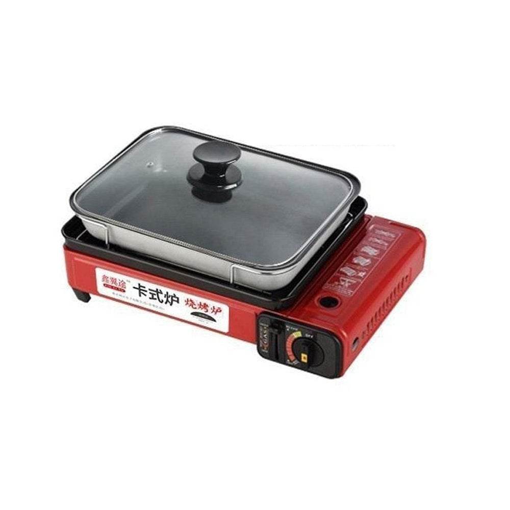 Portable Gas Stove Burner Butane BBQ Camping Gas Cooker With Non Stick Plate Red | Outdoorium