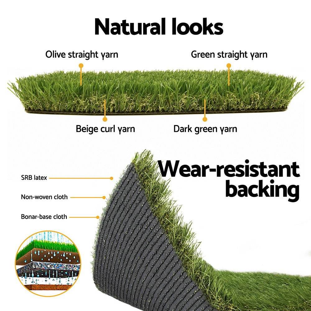 Prime Turf Artificial Grass 35mm 1mx10m Synthetic Fake Lawn Turf Plastic Plant 4 - coloured | Outdoorium