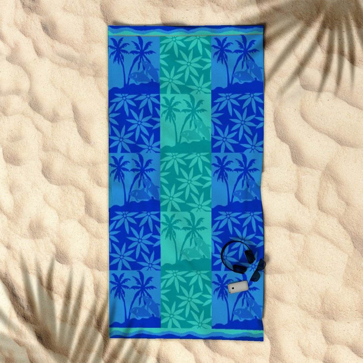 Rans Premium Cotton Jacquard Beach Towel Palm Tree Blue | Outdoorium