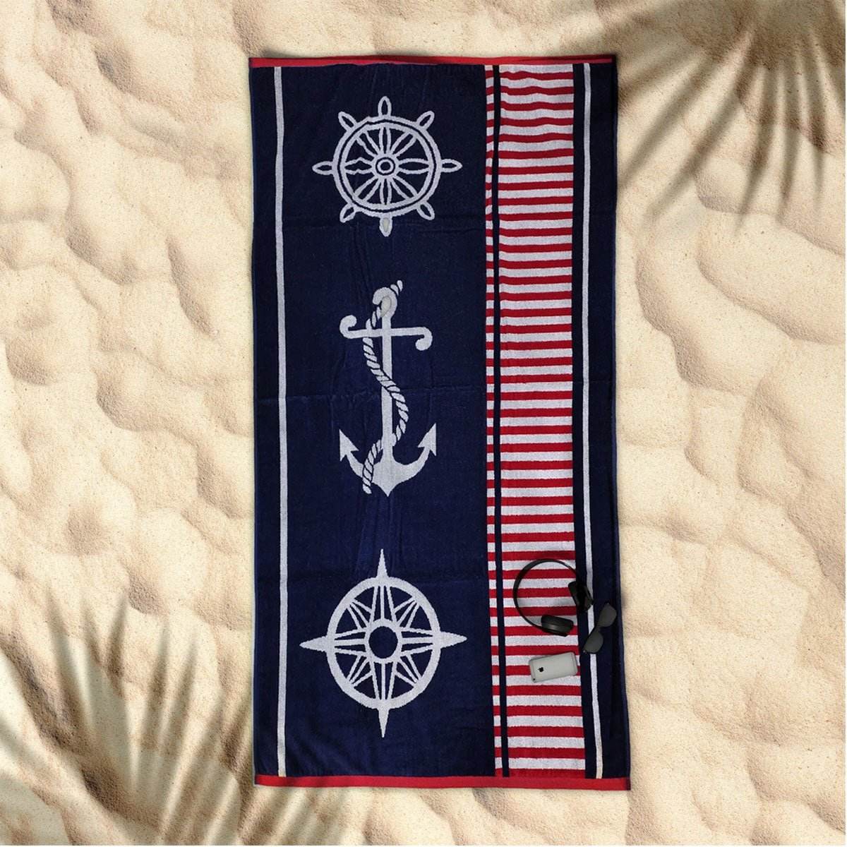 Rans Premium Cotton Jacquard Beach Towel Sailor Blue | Outdoorium