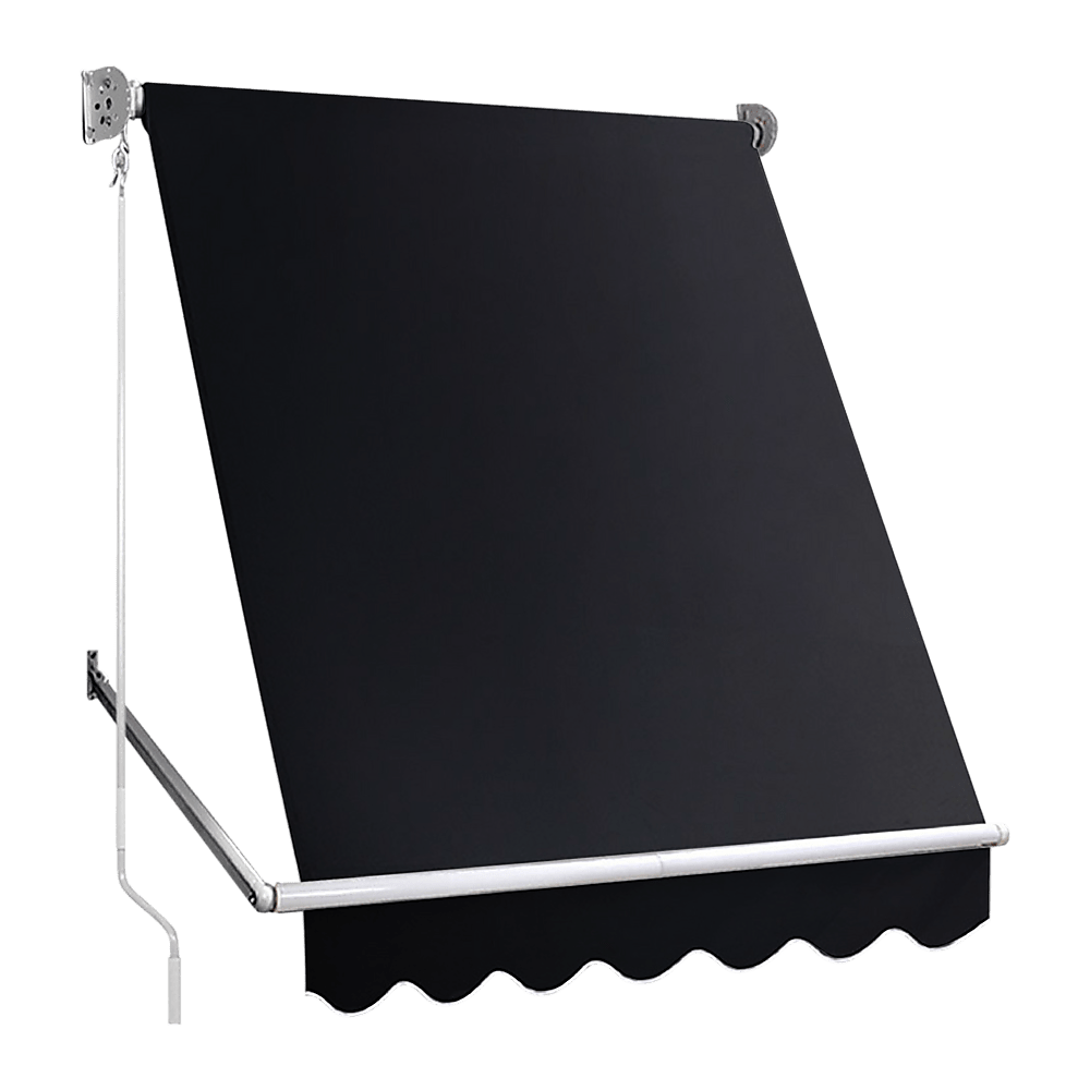 Retractable Fixed Pivot Arm Window Awning Patio Garden Blinds 2.4m x 2.1m Black | Outdoorium