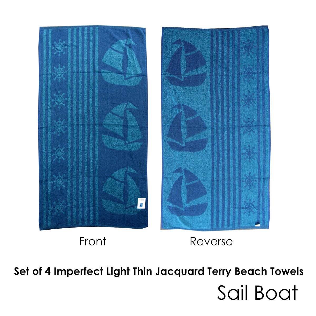 Set of 4 Imperfect Jacquard Terry Beach Towels Sail Boat | Outdoorium