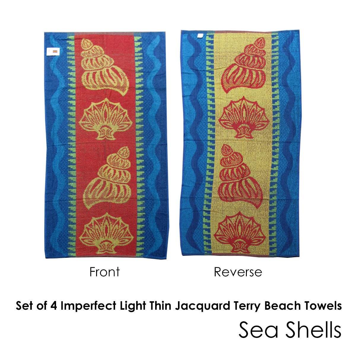 Set of 4 Imperfect Jacquard Terry Beach Towels Sea Shells | Outdoorium