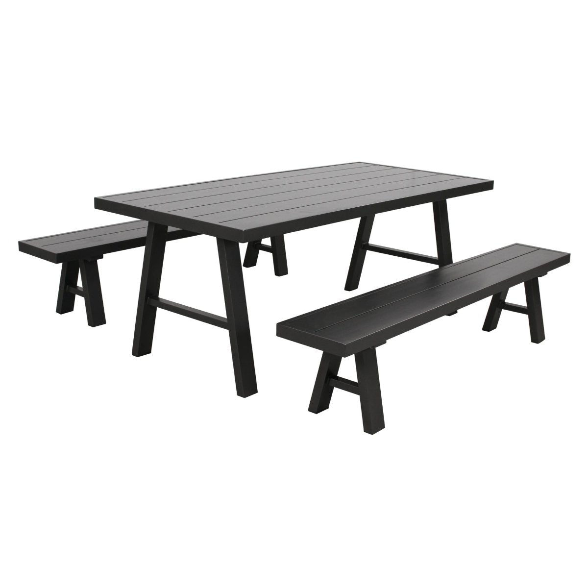 Tiama 3pc 190cm Aluminium Outdoor Dining Table Bench Set - Outdoorium