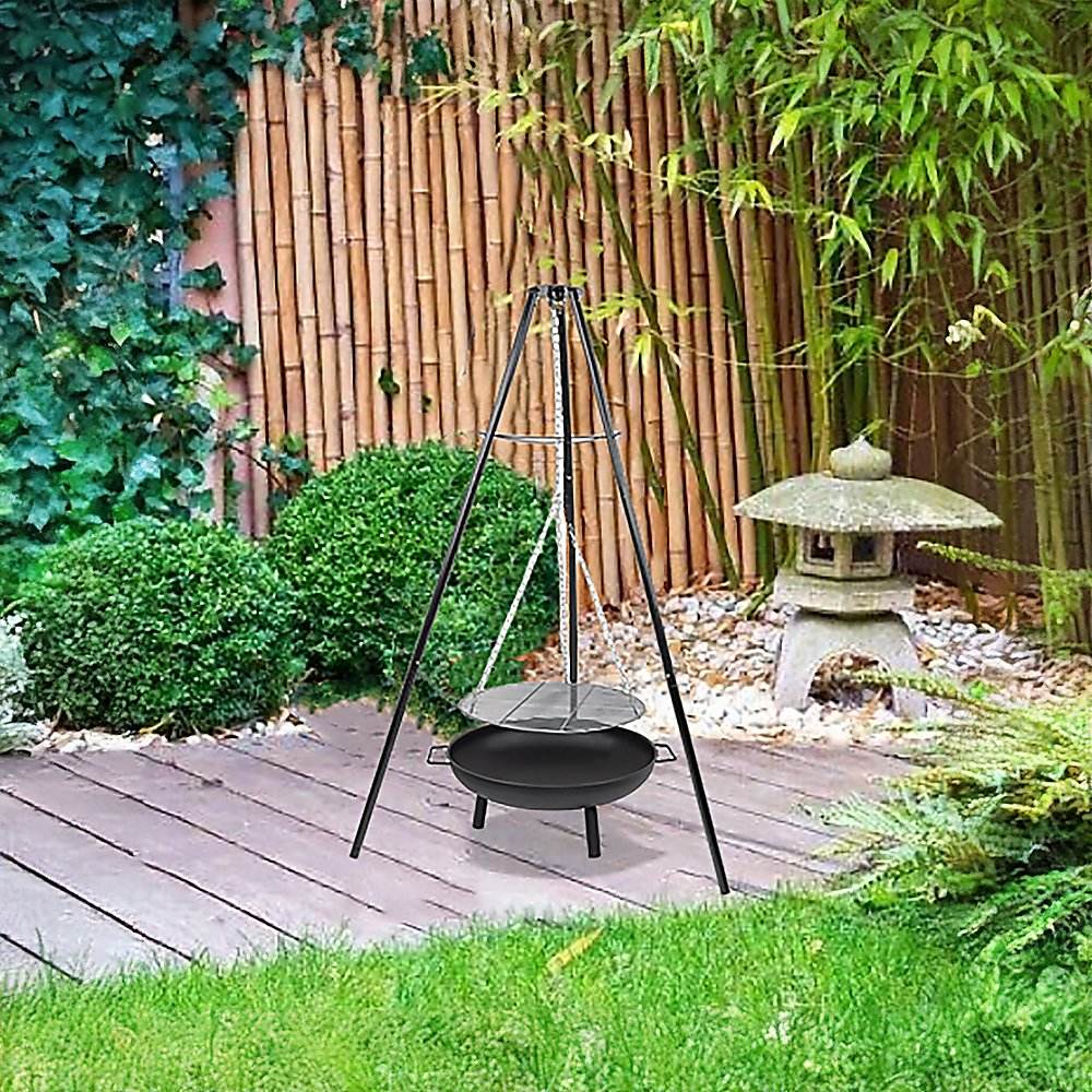 Tripod Fire Pit BBQ – 58cm Cast Iron & Steel Outdoor Garden Grill | Outdoorium