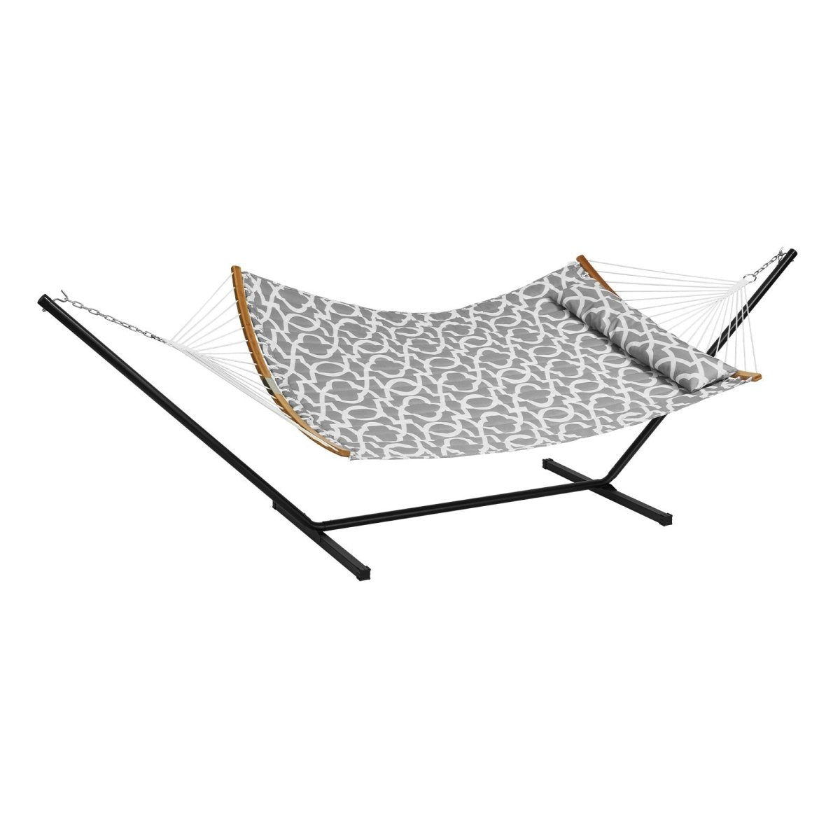 Two Person Hammock with Stand Included, Double Hammock with Curved Spreader Bar and Detachable Pillow and Portable Carrying Bag, Perfect for Outdoor Freestanding Hammock, 480lb Capacity | Outdoorium