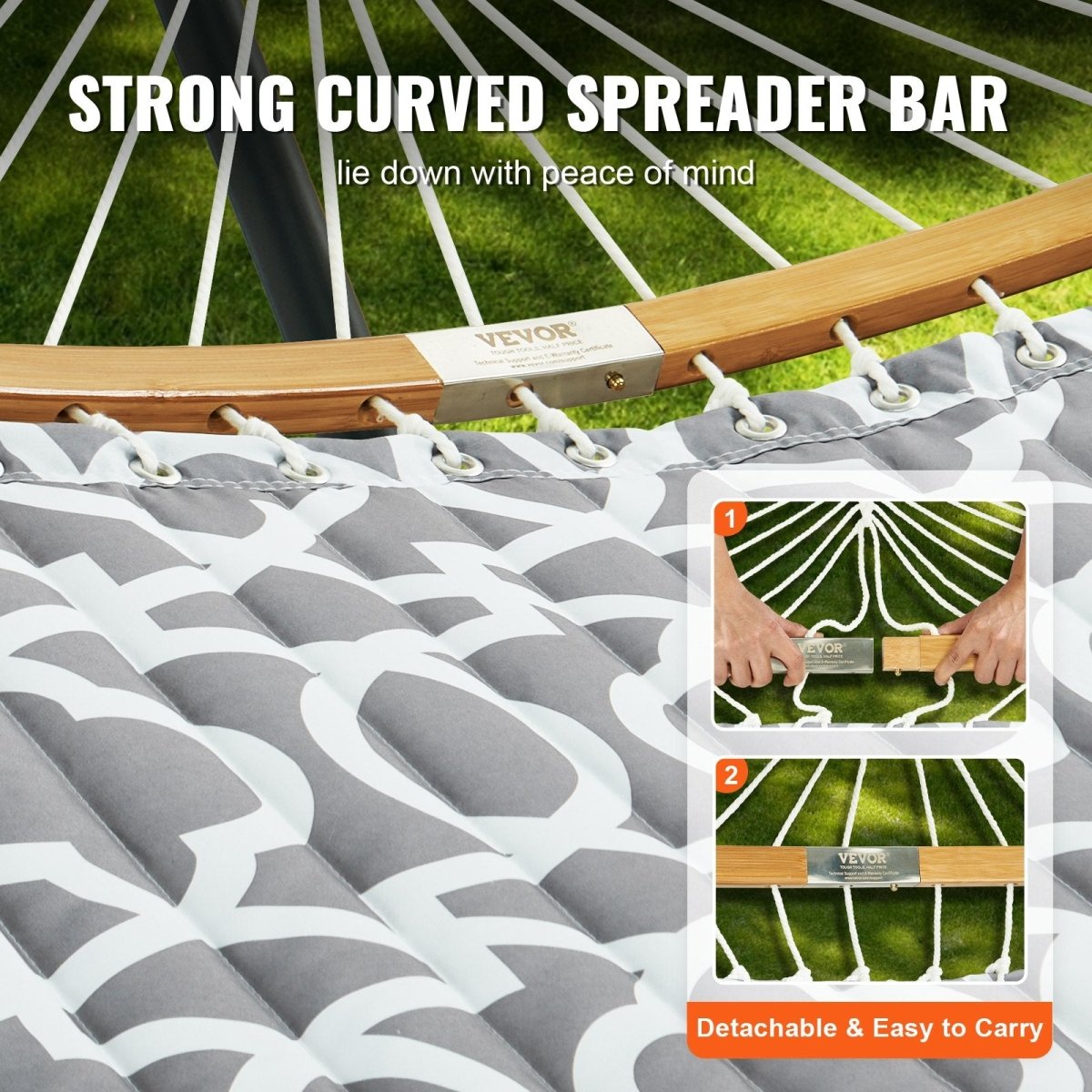 Two Person Hammock with Stand Included, Double Hammock with Curved Spreader Bar and Detachable Pillow and Portable Carrying Bag, Perfect for Outdoor Freestanding Hammock, 480lb Capacity | Outdoorium