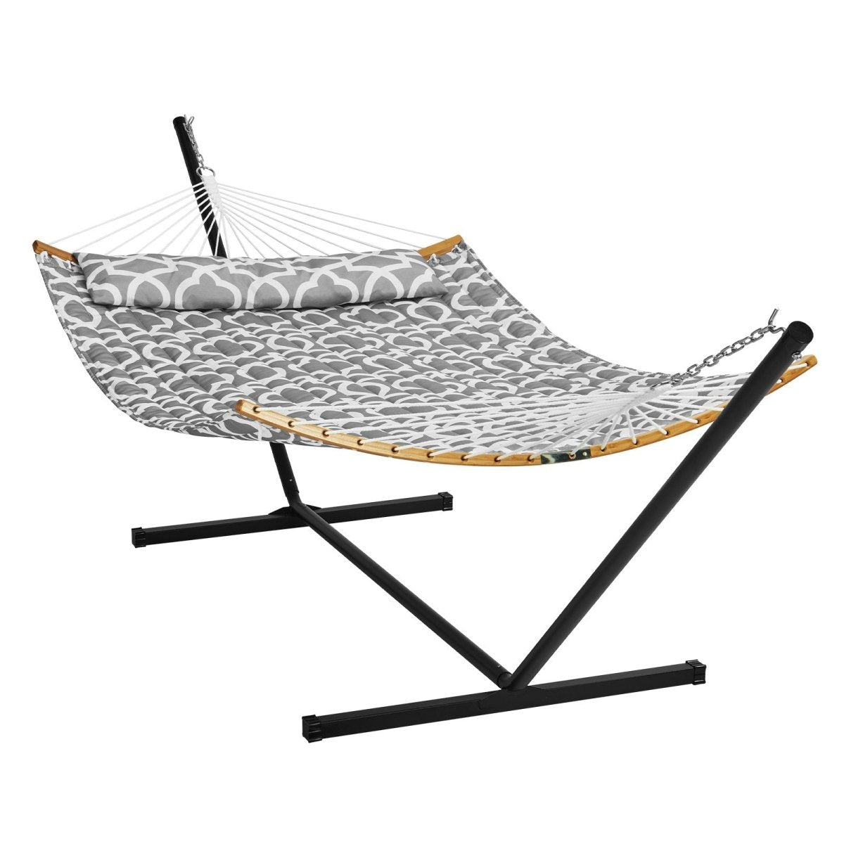Two Person Hammock with Stand Included, Double Hammock with Curved Spreader Bar and Detachable Pillow and Portable Carrying Bag, Perfect for Outdoor Freestanding Hammock, 480lb Capacity | Outdoorium