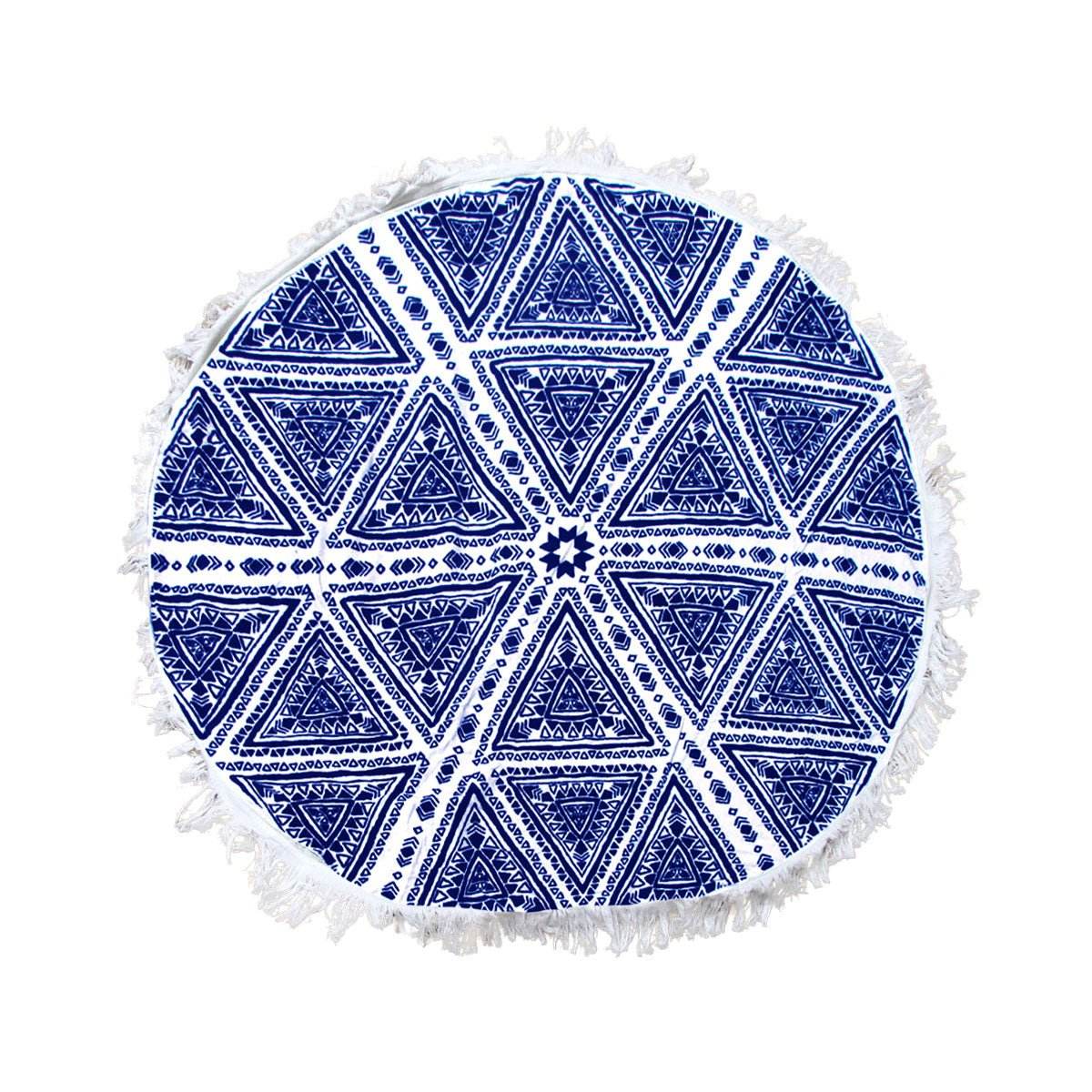 Zulu Triangle Blue 100% Cotton Round Beach Towel | Outdoorium