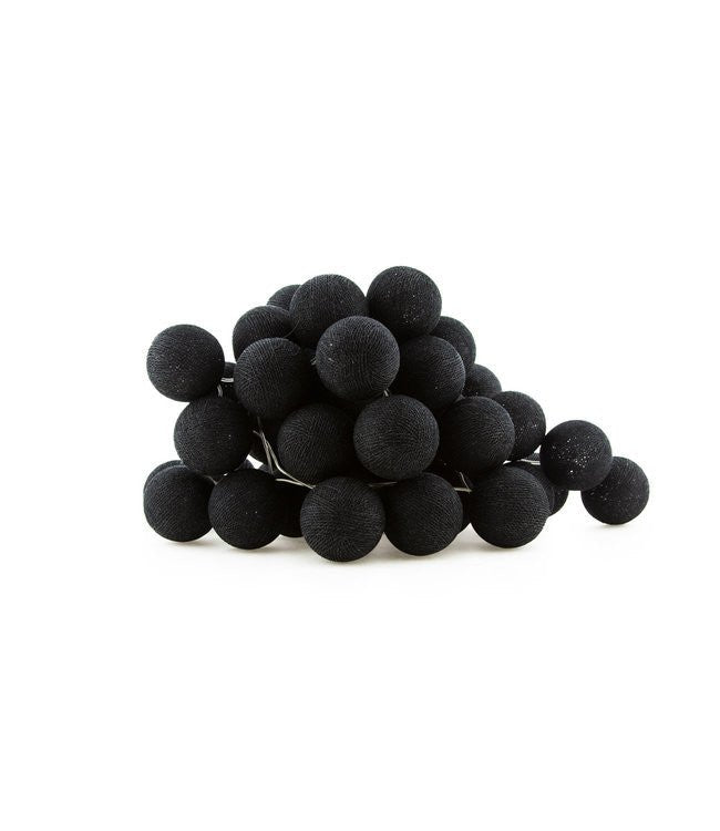 Set of 20 LED Black Cotton Ball String Lights - Perfect for Christmas, Wedding, Indoor & Outdoor Decoration. - Outdoorium