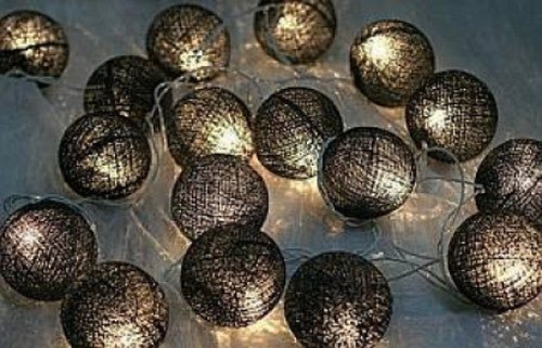 Set of 20 LED Black Cotton Ball String Lights - Perfect for Christmas, Wedding, Indoor & Outdoor Decoration. - Outdoorium