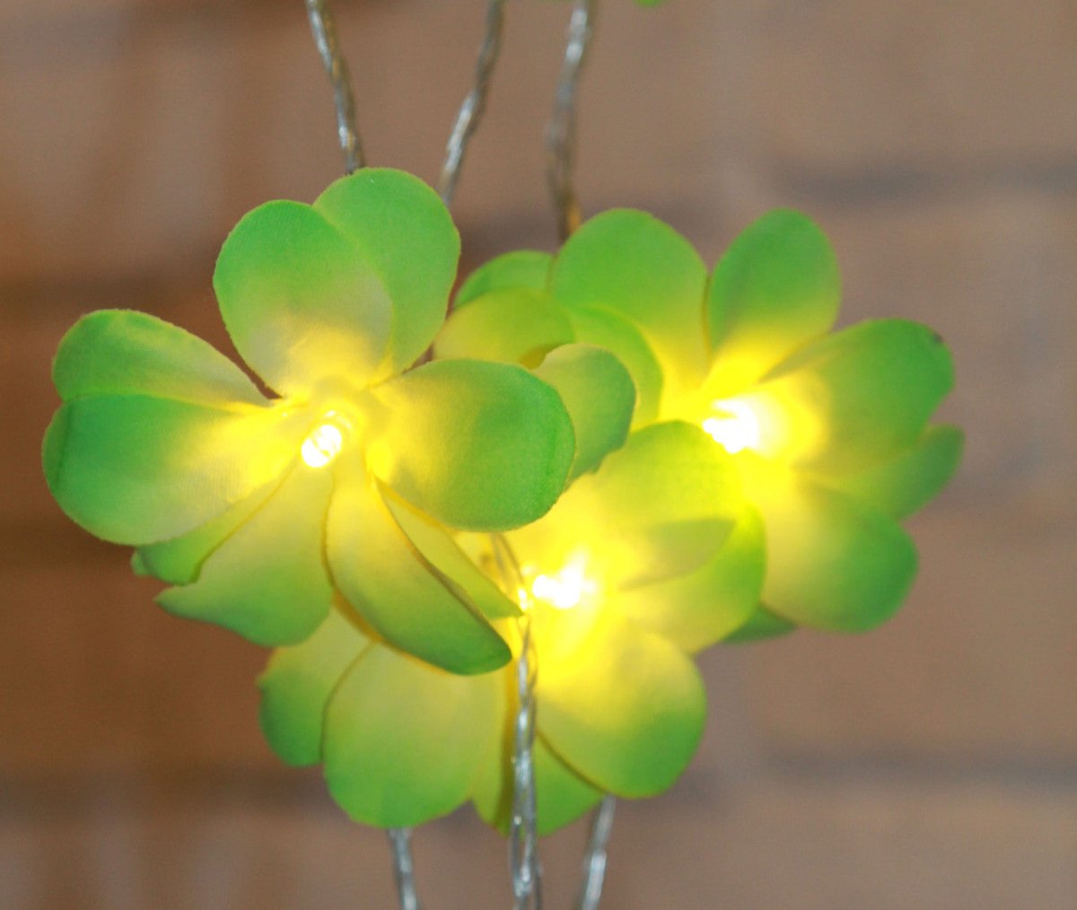 Set of 20 LED Green Frangipani Flower String Lights - Perfect for Christmas, Wedding & Outdoor Decorations - Outdoorium