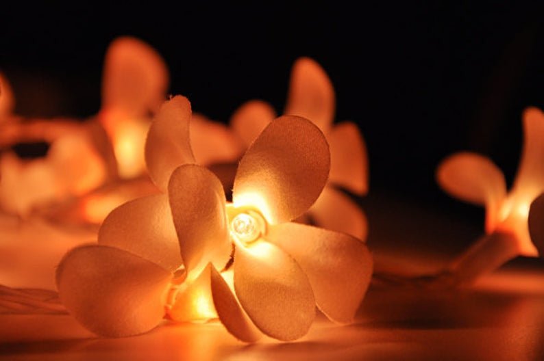 Set of 20 LED Orange Frangipani Flower String Lights - Perfect for Christmas, Wedding &amp; Outdoor Decorations - Outdoorium