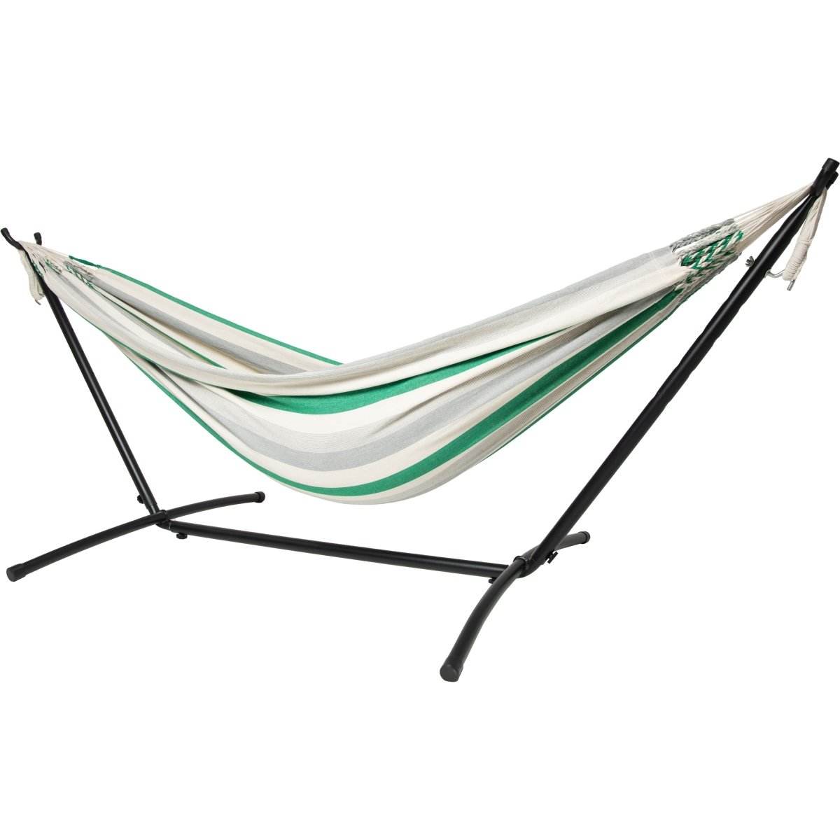 10ft Black Universal Steel Hammock Stand & Authentic Double Raya Hammock in Forest Ridge | Outdoorium