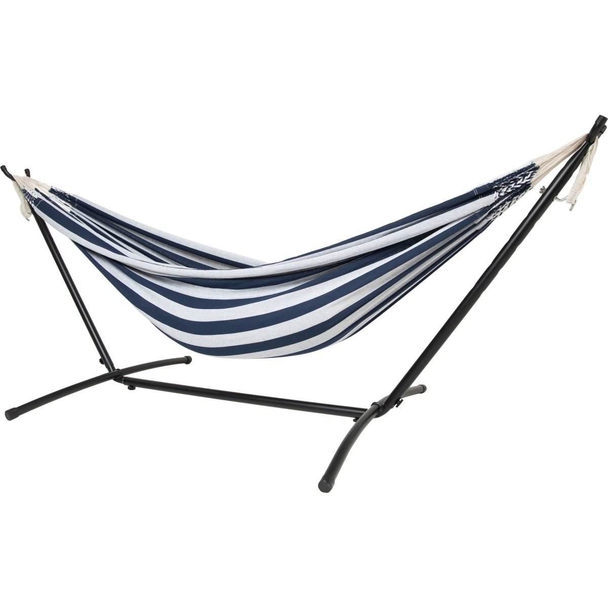 10ft Black Universal Steel Hammock Stand & Authentic Double Raya Hammock in Nautico | Outdoorium