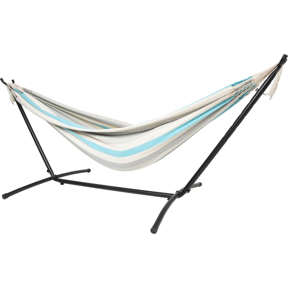 10ft Black Universal Steel Hammock Stand & Authentic Double Raya Hammock in Ocean Storm | Outdoorium