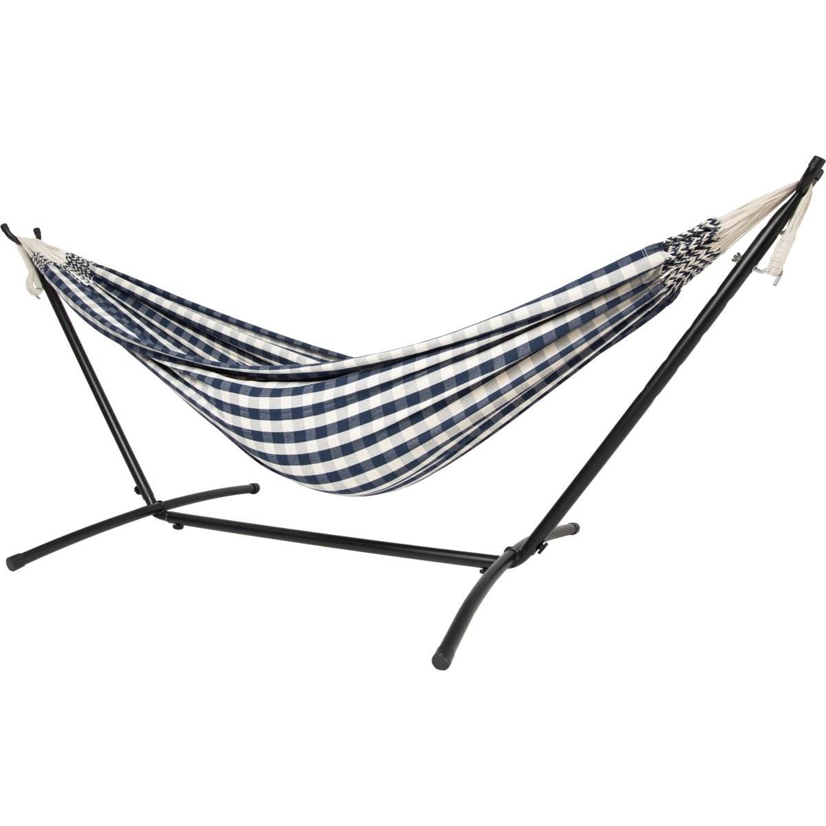 10ft Black Universal Steel Hammock Stand & Authentic Double Vichy Hammock in Navy | Outdoorium