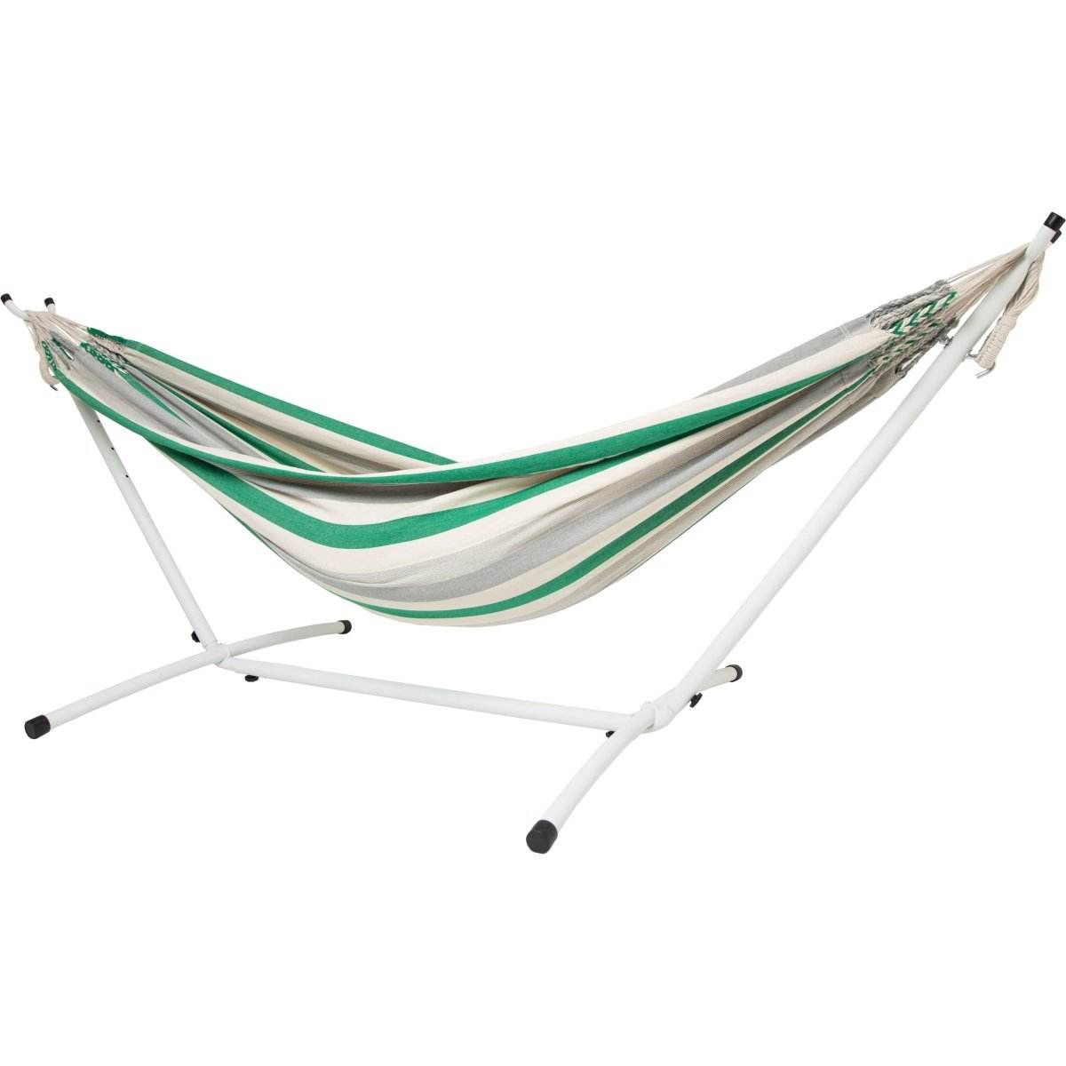 10ft White Universal Steel Hammock Stand & Authentic Double Raya Hammock in Forest Ridge | Outdoorium