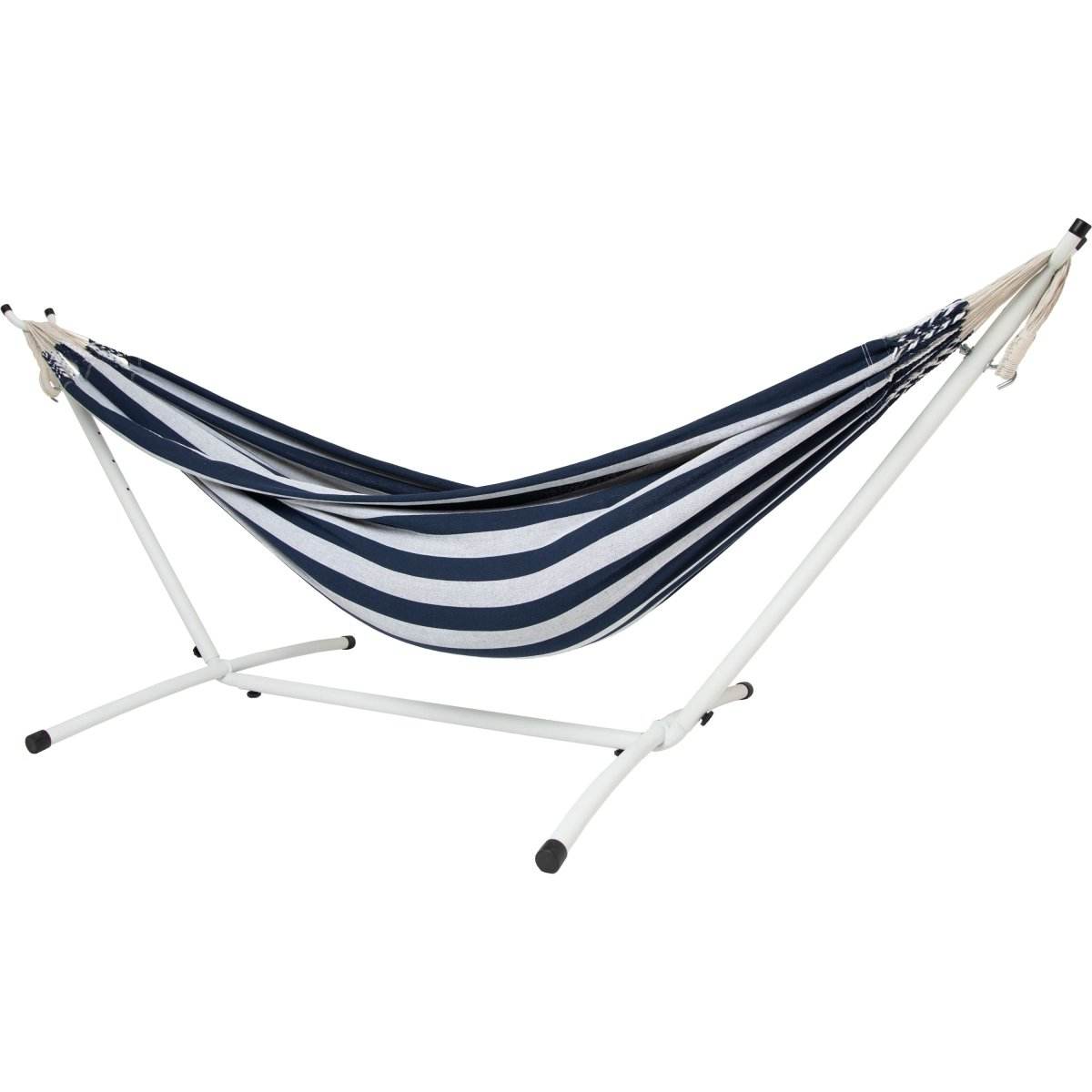 10ft White Universal Steel Hammock Stand & Authentic Double Raya Hammock in Nautico | Outdoorium
