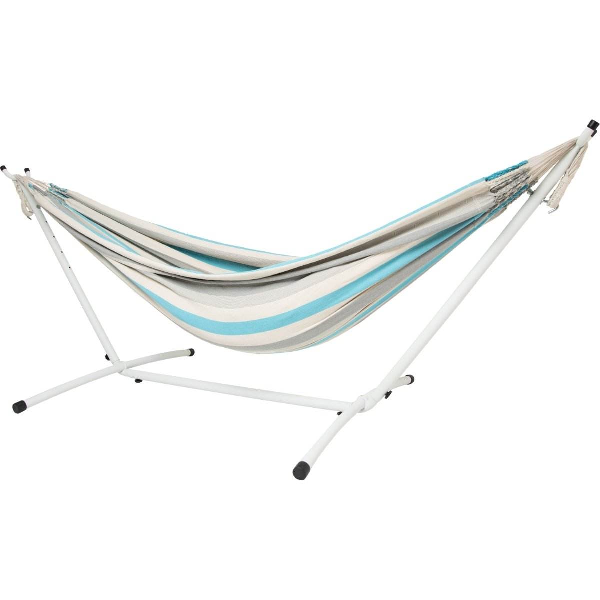 10ft White Universal Steel Hammock Stand & Authentic Double Raya Hammock in Ocean Storm | Outdoorium