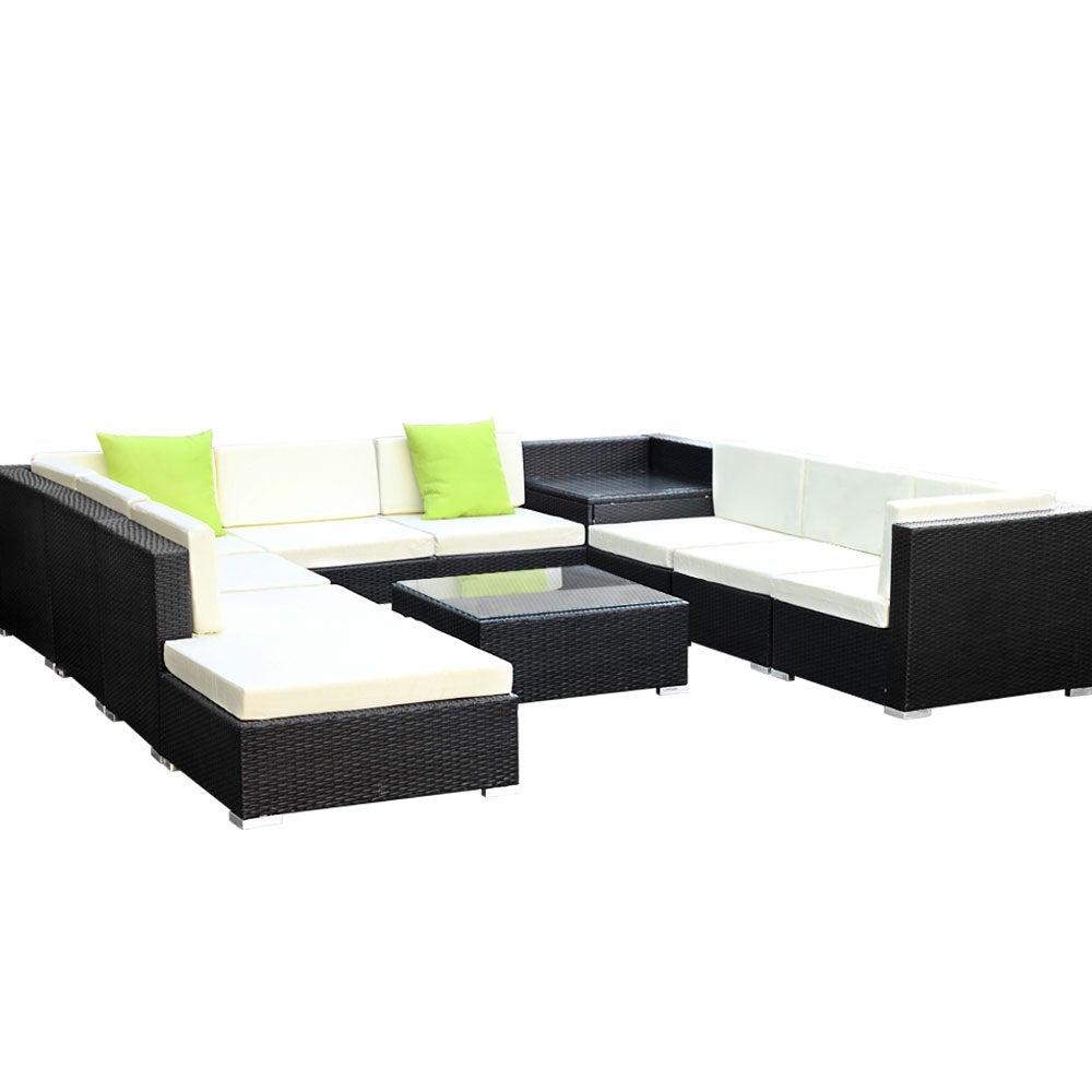 11PC Sofa Set with Storage Cover Outdoor Furniture Wicker - Outdoorium