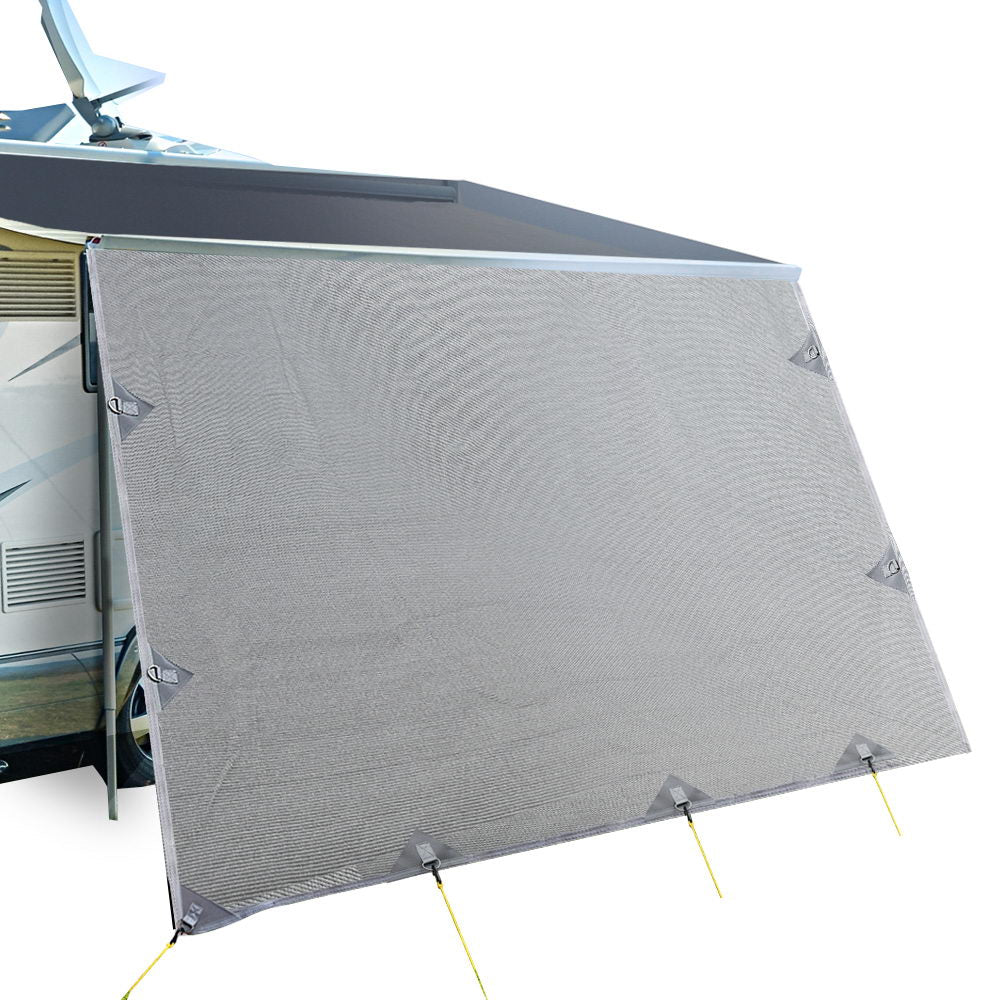 3.7M Caravan Privacy Screens 1.95m Roll Out Awning End Wall Side Sun Shade - Outdoorium