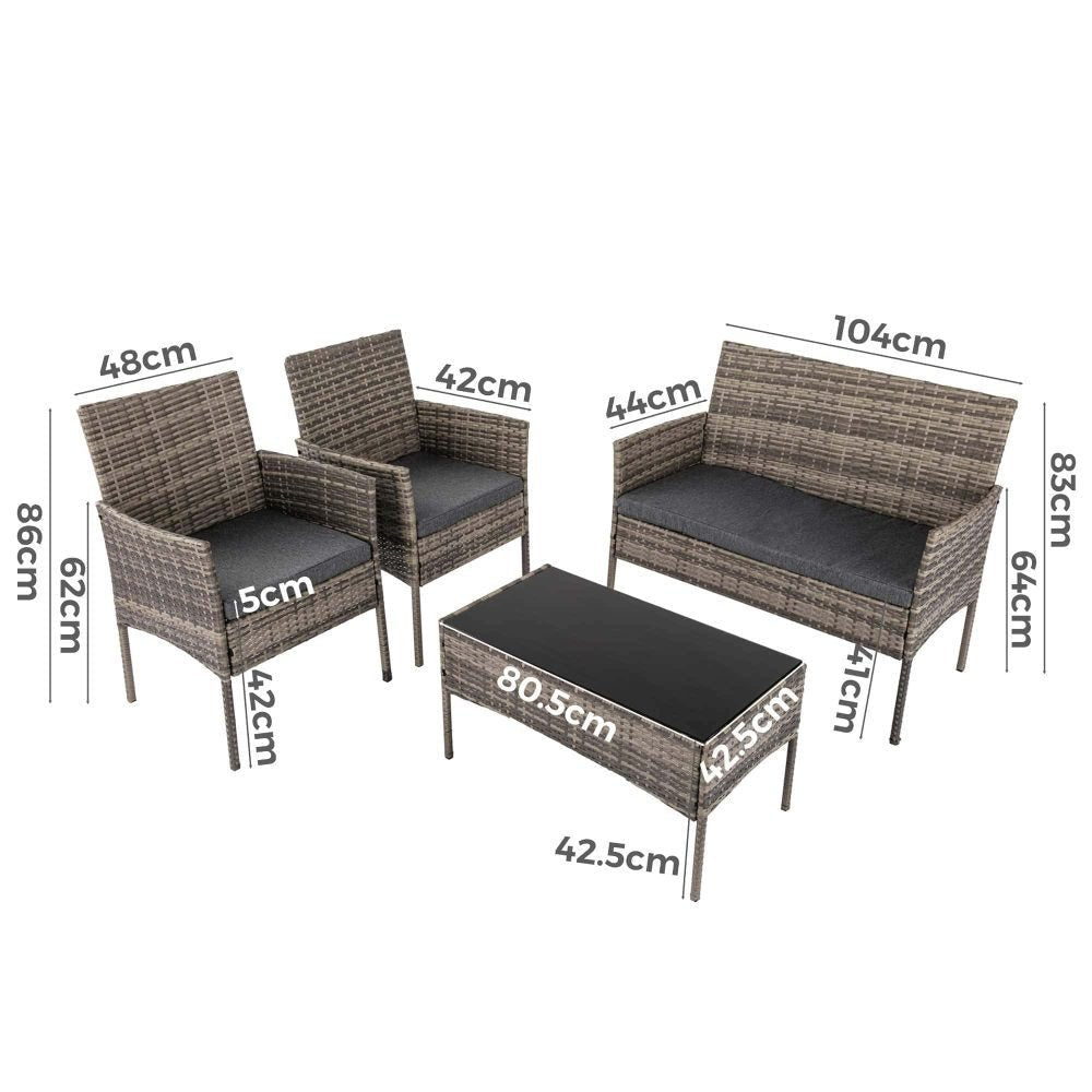 4 Seater Wicker Outdoor Lounge Set - Mixed Grey - Outdoorium