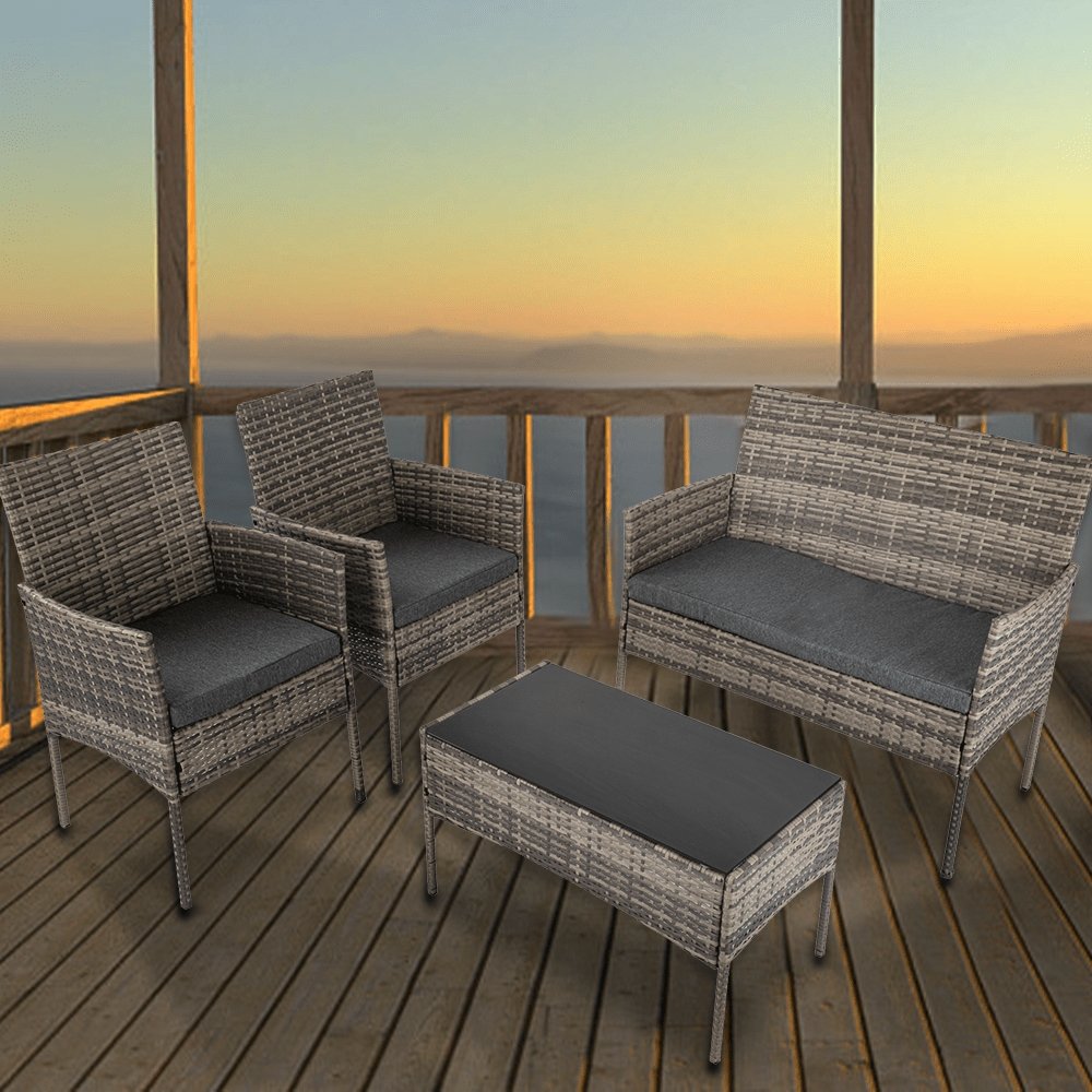 4 Seater Wicker Outdoor Lounge Set - Mixed Grey - Outdoorium